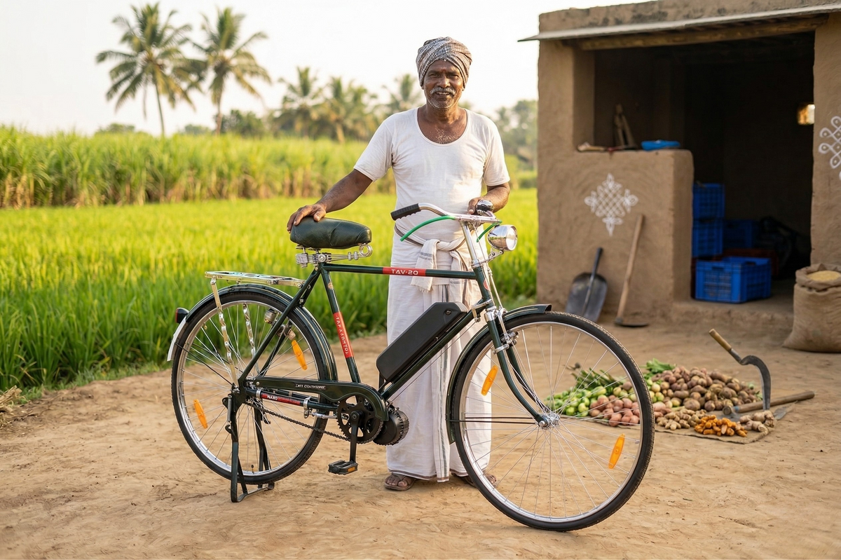 Happy farmer with his TAV Classic electric cycle