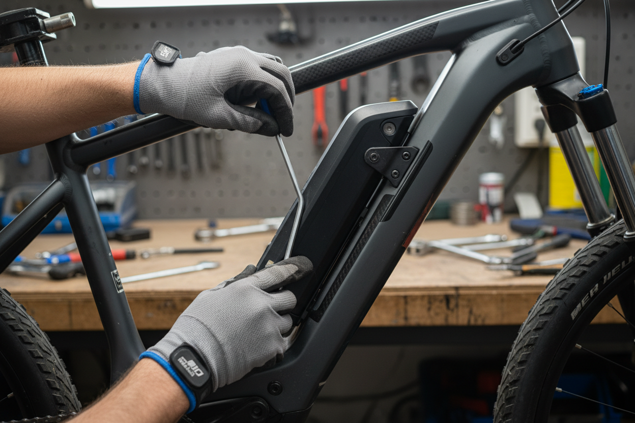 ebike battery image on a downtube installed by mechanic